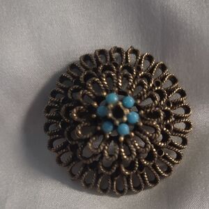 Elegant Bronze and Turquoise Toned Floral Brooch